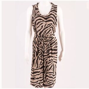 Gerard Darel SIlk Zebra Print Sleeveless Belted Dress M